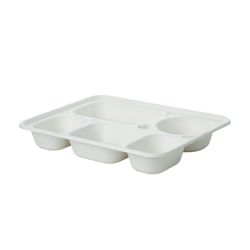 Bandeja desechable ecológica 5 compartimentos de caña de azúcar (75 uds) Bandeja desechable ecológica 5 compartimentos de caña de azúcar (75 uds)