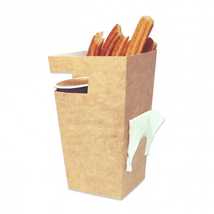 Envases de cartón kraft para churros con chocolate (Caja 500 uds)