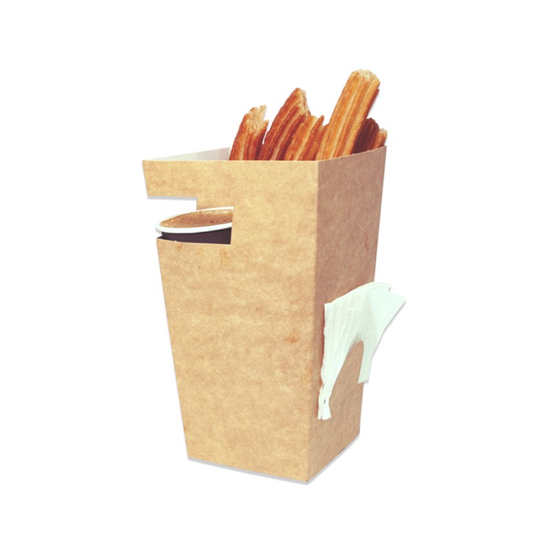 Envases de cartón kraft para churros con chocolate (Caja 500 uds)