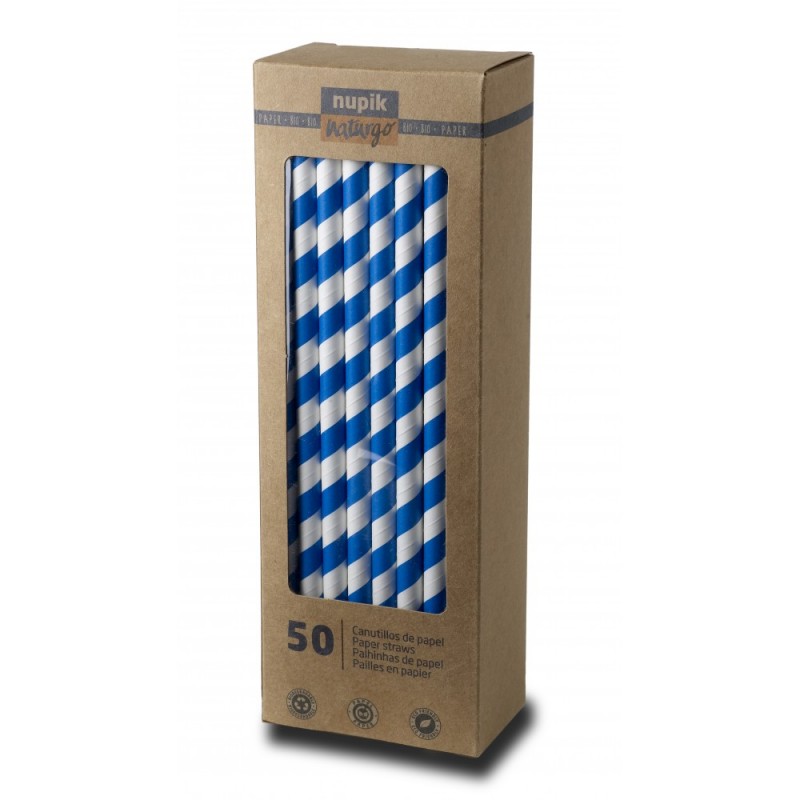 Pajitas de Papel Azul Rayas Ø8x200 mm (50 uds)