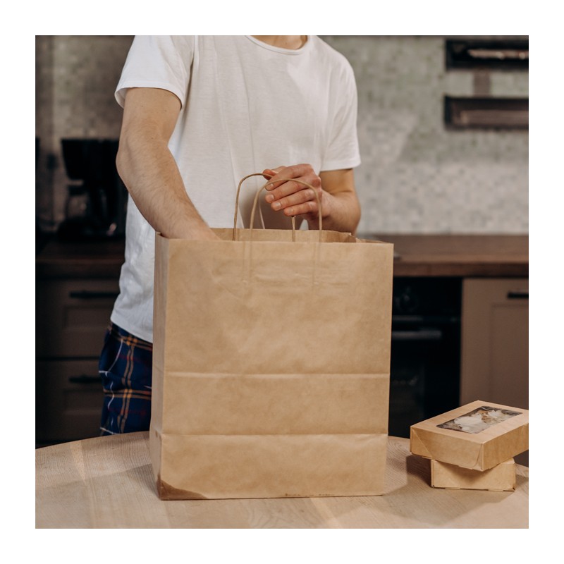 Bolsa Papel Kraft con Asa Rizada -Take Away & Delivery - Fumisan