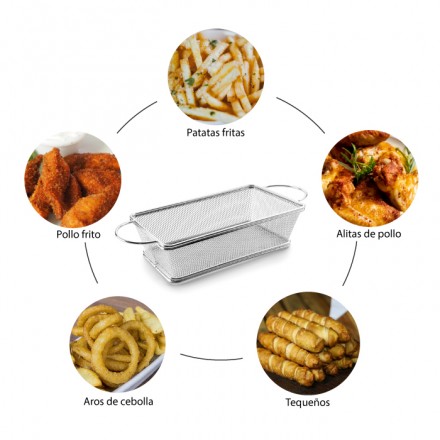 Cesta Freidora Rectangular Asas Acero Inox para Presentación 21x11x6 cm (1 ud)