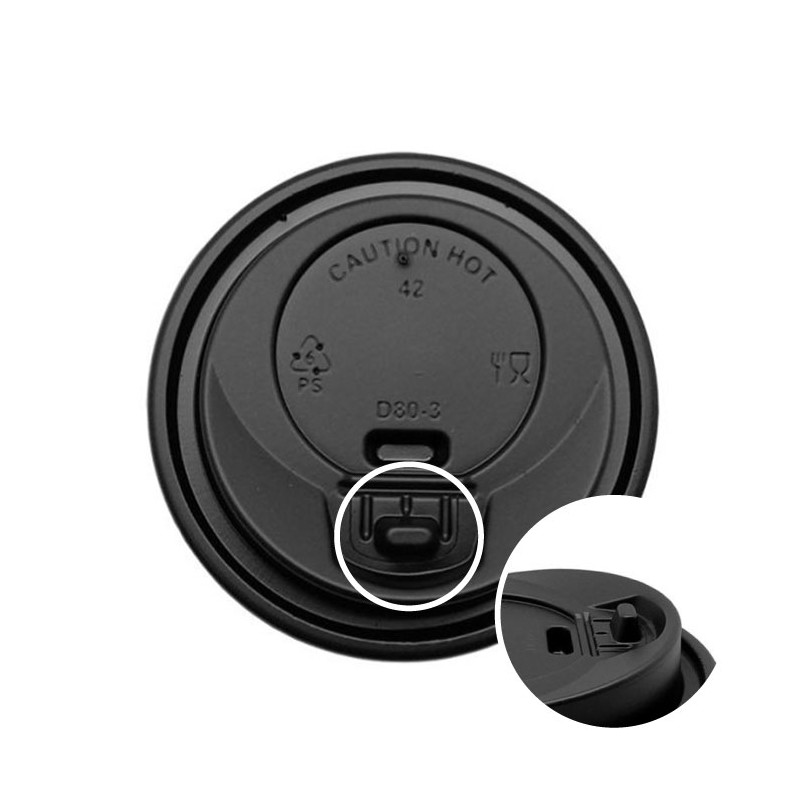 Tapa Antiderrame para Vaso Cartón 240 cc 8 Oz Negro Ø80 mm (100 uds)