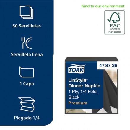 Servilleta de Papel 39 x 39 Tork Linstyle Negro