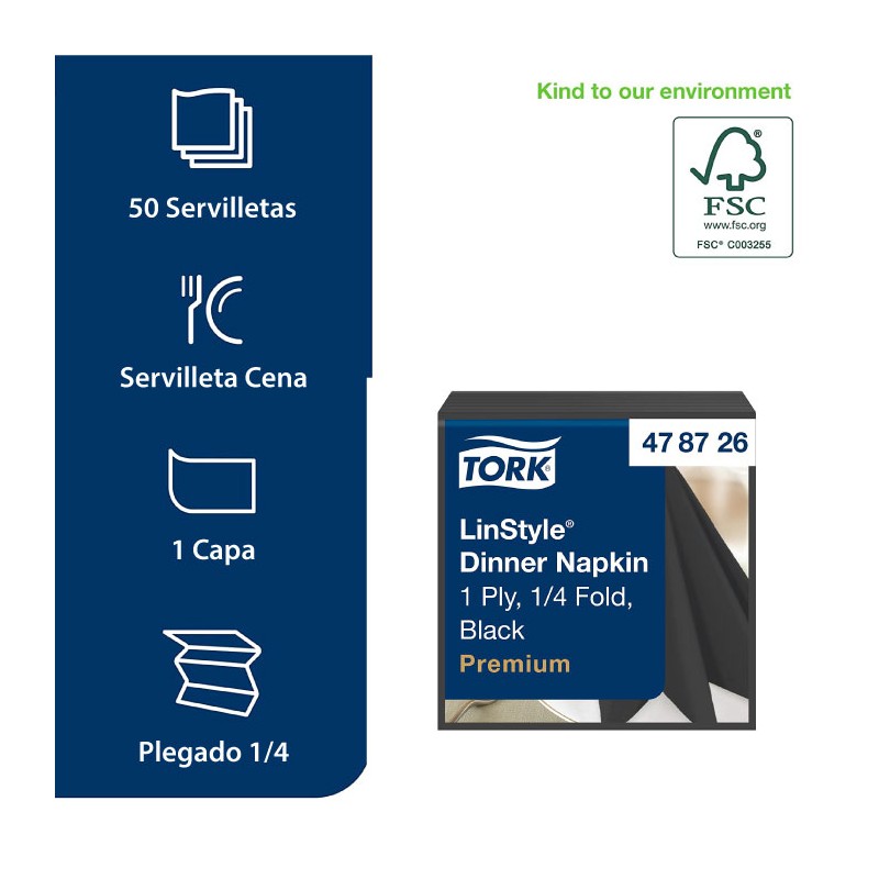 Servilleta de Papel 39 x 39 Tork Linstyle Negro