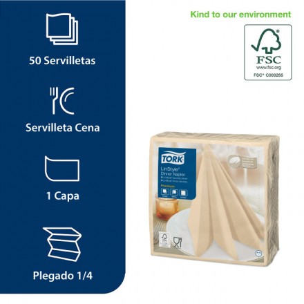 Servilleta de Cena Premium Vainilla 39x39 cm Tork Linstyle (50 uds)