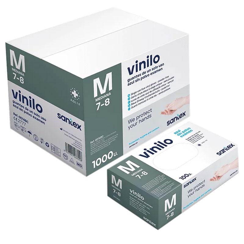 Guantes Vinilo azul SIN Polvo (Estuche 100 uds)