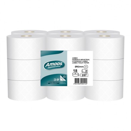 Papel Higiénico Industrial Amoos 120M  2 Capas Ø45 mm (18 uds)