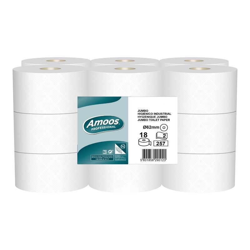 Papel Higiénico Industrial Amoos 120M  2 Capas Ø45 mm (18 uds)