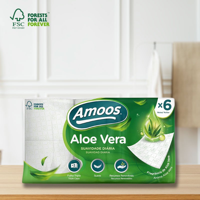 Papel Higiénico de 3 Capas Aloe Vera Amoos Paper (6 uds) - Fumisan