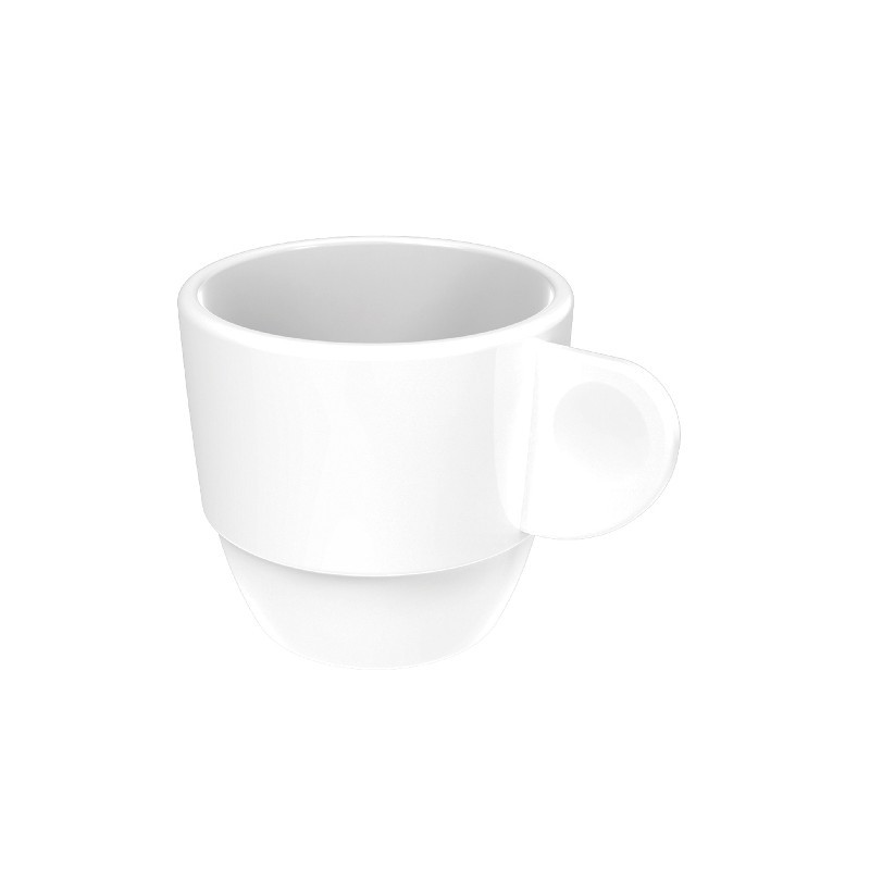 Conjunto de tazas de café espresso aromático caliente en superficie  transparente