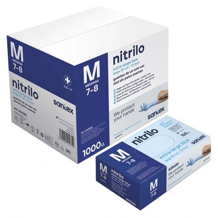 Guantes Nitrilo Extra Largo AZUL SIN Polvo (Estuche 100 uds)