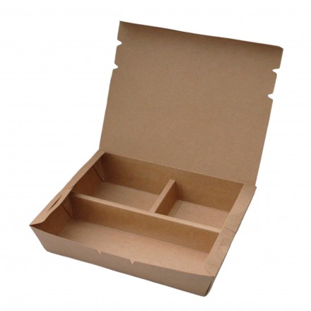 Caja Take Away Tapa Integrada y 3 Compartimentos