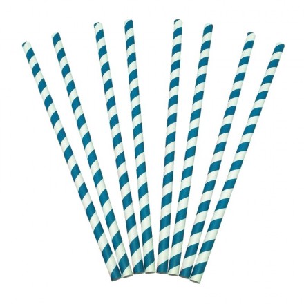 Cañitas de Papel Rayas Azul Ø6x220mm (500 uds)