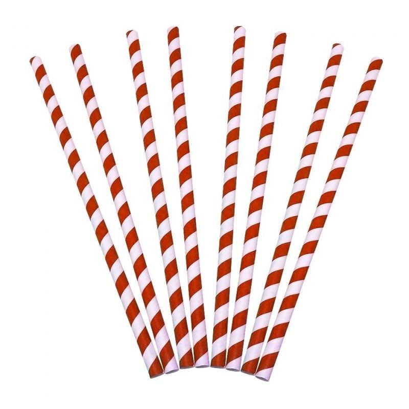 Cañitas de Papel Rayas Rojas Ø6x220mm (500 uds) Cañitas de Papel Rayas Rojas Ø6x220mm (500 uds)