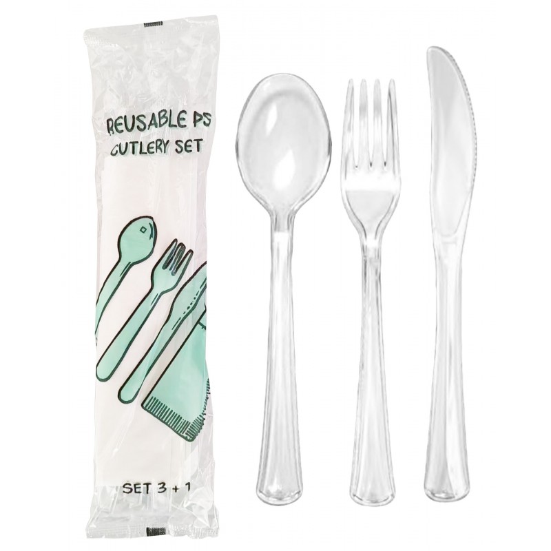 Set con servilleta, tenedor, cuchara y cuchillo PS (500 uds) Set con servilleta, tenedor, cuchara y cuchillo PS (500 uds)