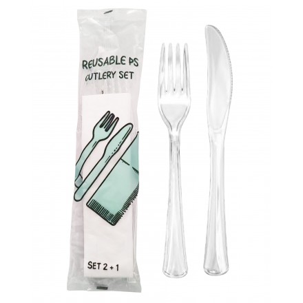 Set con servilleta, tenedor y cuchillo PS (500 uds)
