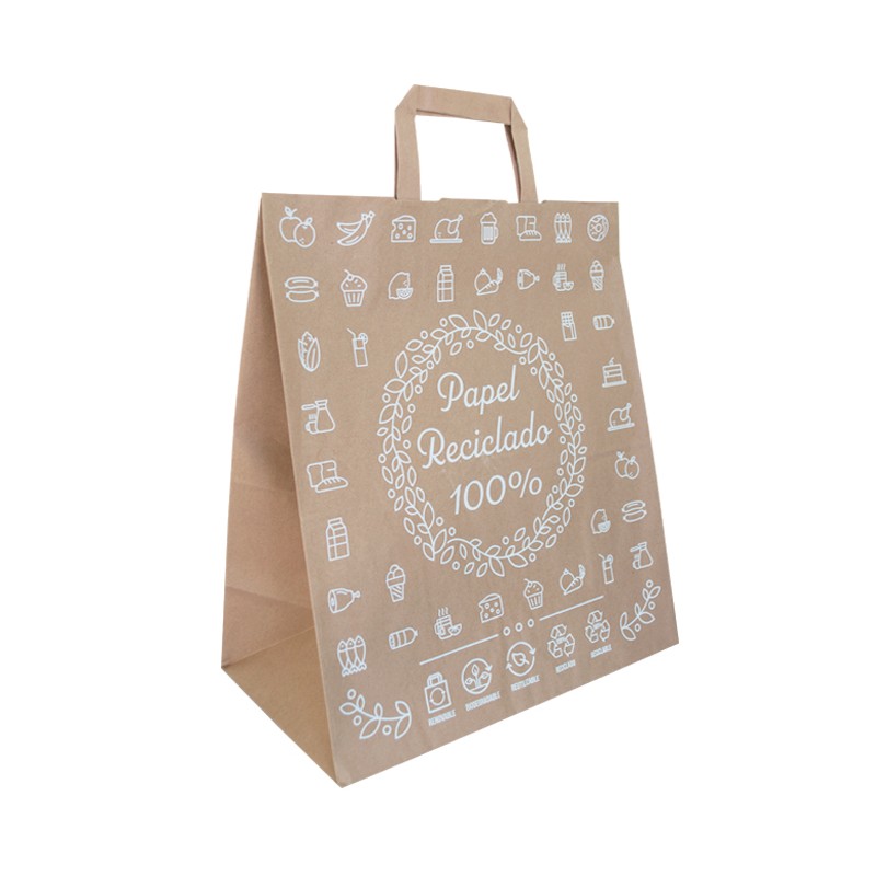 Comprar Bolsas Papel 100% Reciclado Kraft Decoradas con Asa 250 uds