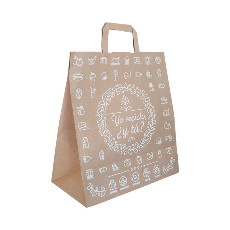 Comprar Bolsas Papel 100% Reciclado Kraft Decoradas con Asa 250 uds